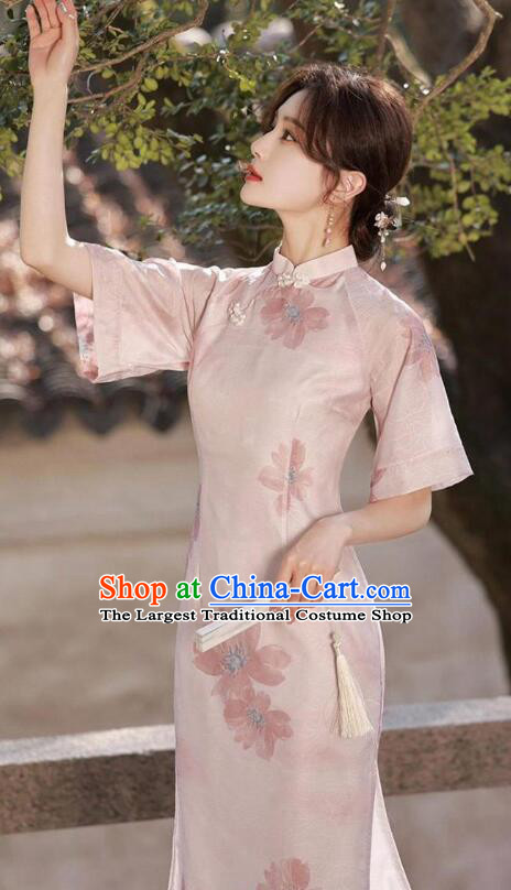 China Pink Qipao Traditional Cheongsam Elegant Mandarin Dress