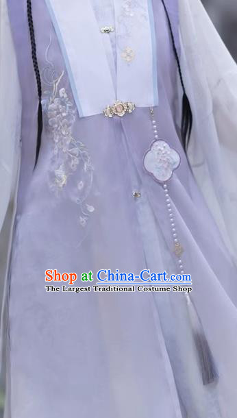 China Ming Dynasty Princess Lilac Dresses Ancient Young Woman Garment Costumes Hanfu Embroidered Clothing