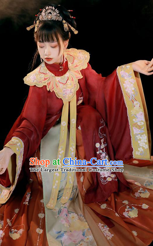 China Red Hanfu Dresses Ming Dynasty Noble Woman Clothing Ancient Princess Garment Costumes