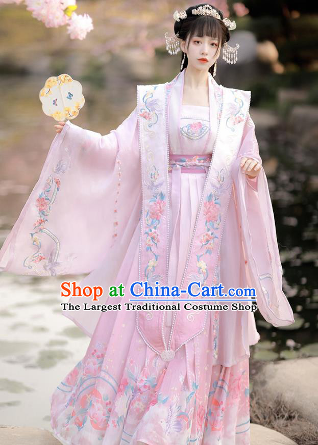China Song Dynasty Imperial Consort Clothing Ancient Court Princess Garment Costumes Traditional Hanfu Pink Xia Pei Embroidered Dresses