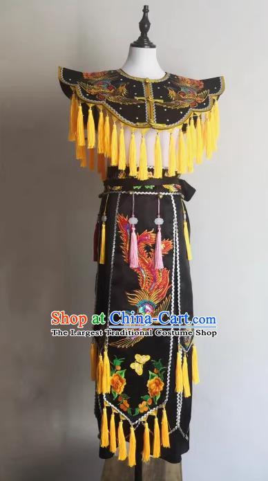 China Folk Dance God Clothing Nuo Opera Immortal Black Cappa and Skirt Fiesta Parade Master Embroidered Costumes