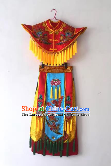 China Folk Dance Master Red Clothing Nuo Opera Immortal Embroidered Costumes Witchcraft Parade God Yunjian and Skirt