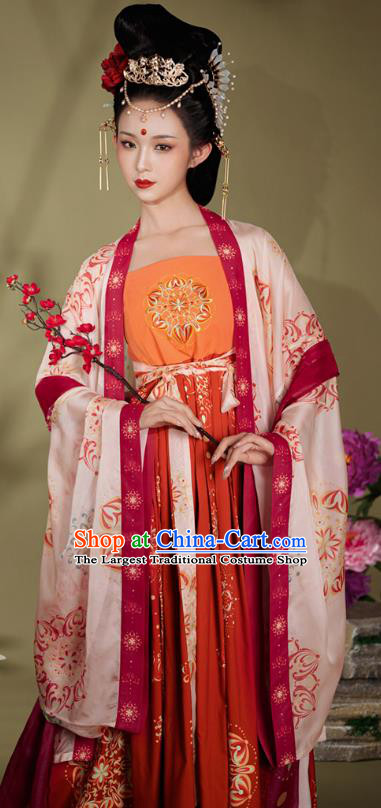China Ancient Court Empress Garment Costumes Traditional Hanfu Dresses Tang Dynasty Imperial Consort Red Clothing