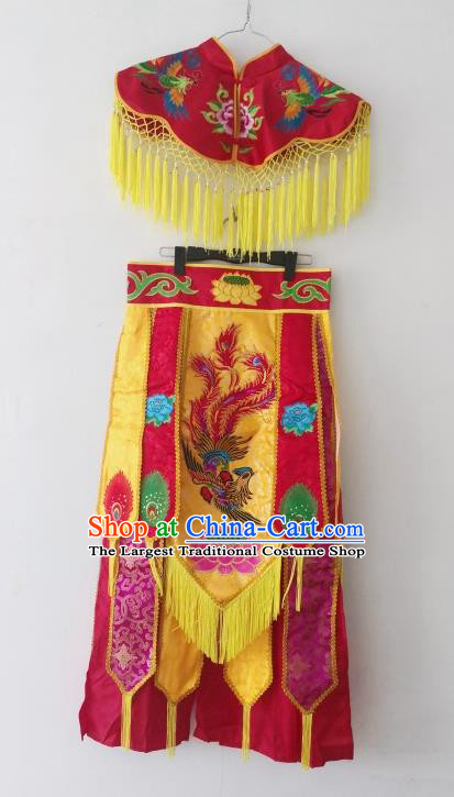 China Nuo Opera Immortal Combat Red Outfit Witchcraft Parade God Embroidered Cappa and Skirt Folk Dance Clothing