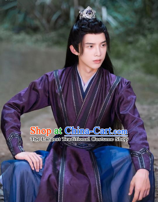 China Drama Immortal Samsara Mountain Deity Zi Lin Garments Ancient Young Hero Costumes TV Series Swordsman Purple Clothing