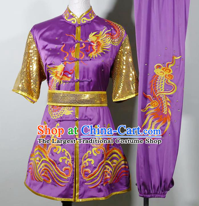 China Martial Arts Changquan Performance Costume Wushu Tournament Embroidered Clothing Kung Fu Competition Purple Uniform