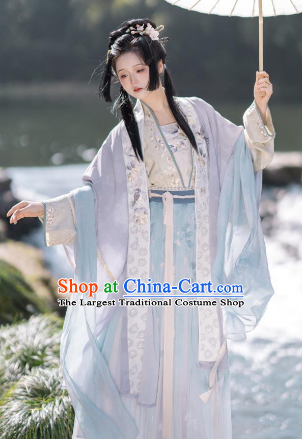 China Song Dynasty Noble Woman Costumes Traditional Embroidered Hanfu Dresses Ancient Royal Princess Clothing