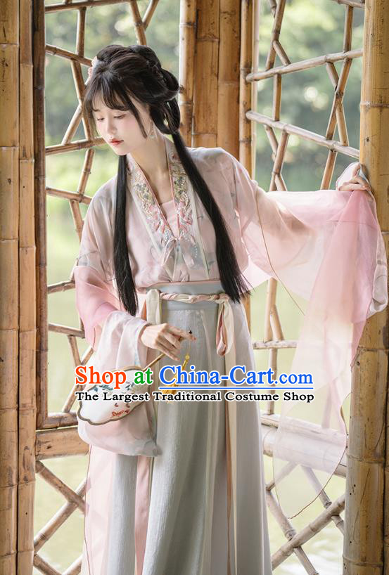 China Jin Dynasty Young Lady Costume Traditional Hanfu Dresses Ancient Country Woman Clothing