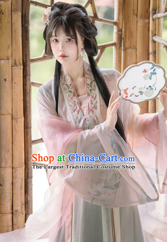 China Jin Dynasty Young Lady Costume Traditional Hanfu Dresses Ancient Country Woman Clothing