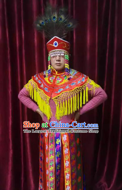 Chinese Witchcraft Performance Costumes and Headdress Folk Dance Clothing Sacrifice God Dancing Garments Complete Set