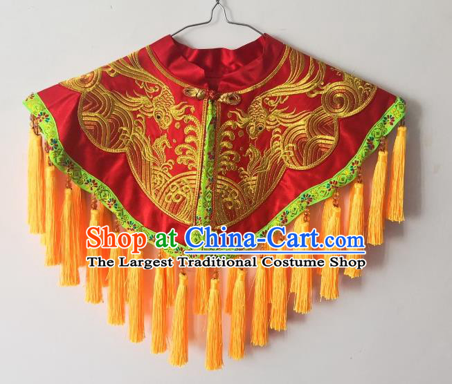 Chinese Witchcraft Performance Red Embroidered Cappa Folk Dance God Tippet Sacrifice Dancing Clothing