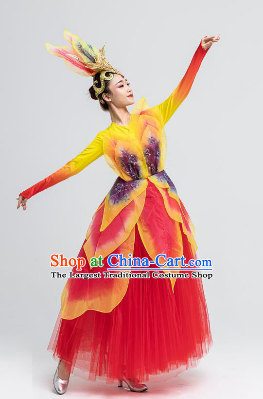Chinese Women Group Dance Costume Classical Dance Leaf Dress Spring Festival Gala Opening Dance Clothing