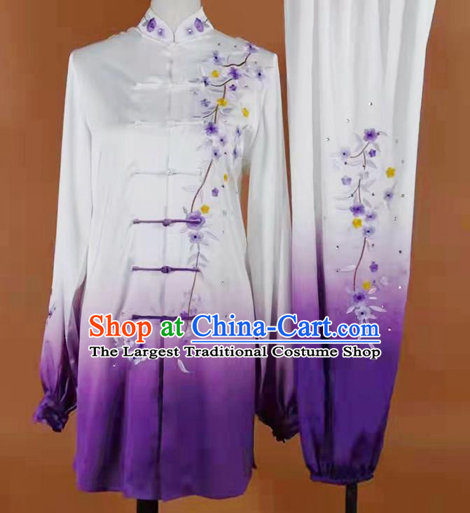 China Tai Chi Competition Clothing Kung Fu Training Gradient Purple Uniform Martial Arts Taiji Performance Costume