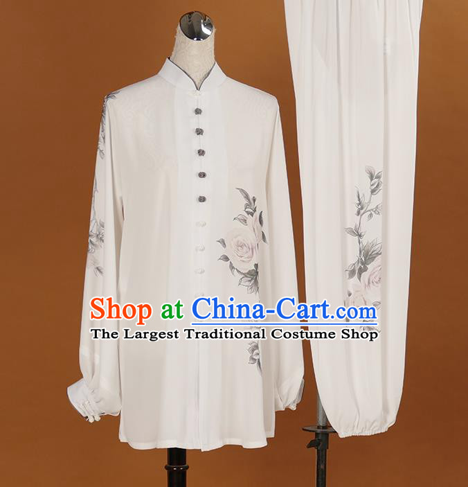 Chinese Tai Chi Competition Clothing Wushu Tournament Uniform Kongfu Taijiquan Performance White Outfit