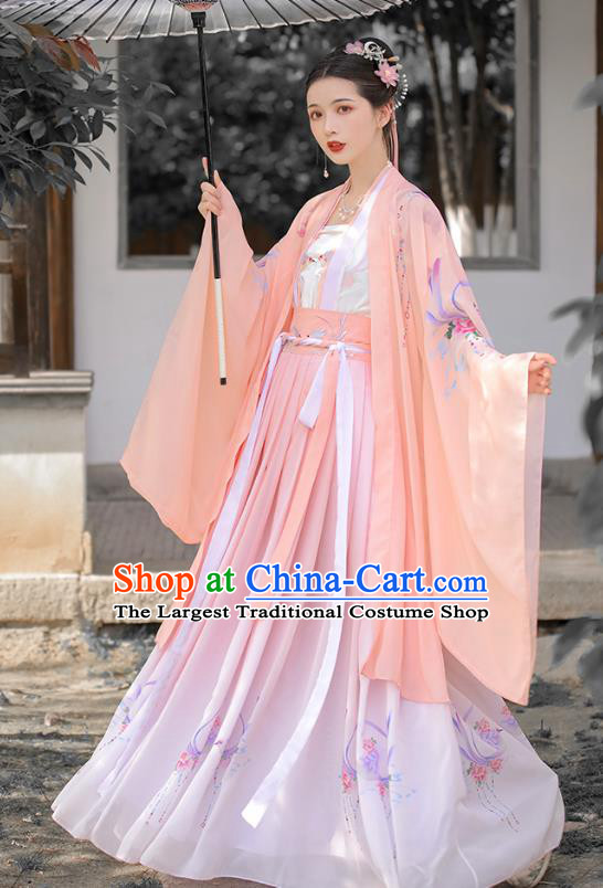 China Song Dynasty Woman Garment Costumes Traditional Hanfu Dresses Ancient Princess Pink Clothing