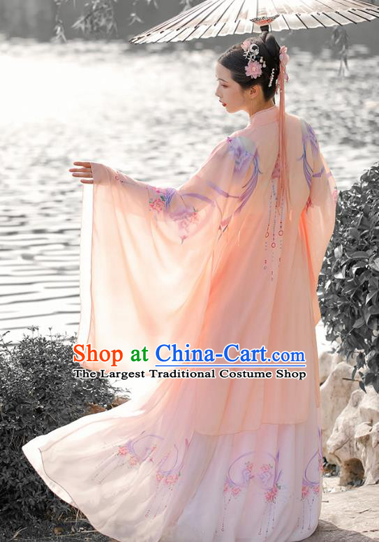 China Song Dynasty Woman Garment Costumes Traditional Hanfu Dresses Ancient Princess Pink Clothing