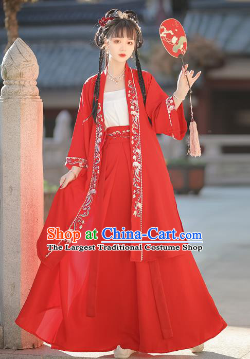 China Traditional Young Lady Hanfu Dresses Ancient Woman Clothing Song Dynasty Red Garment Costumes
