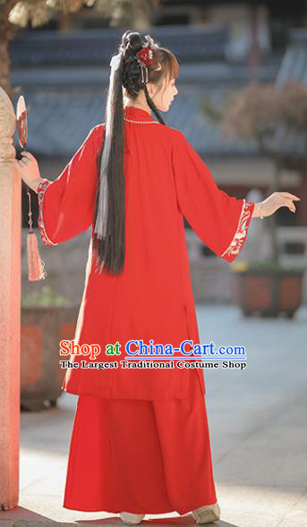 China Traditional Young Lady Hanfu Dresses Ancient Woman Clothing Song Dynasty Red Garment Costumes