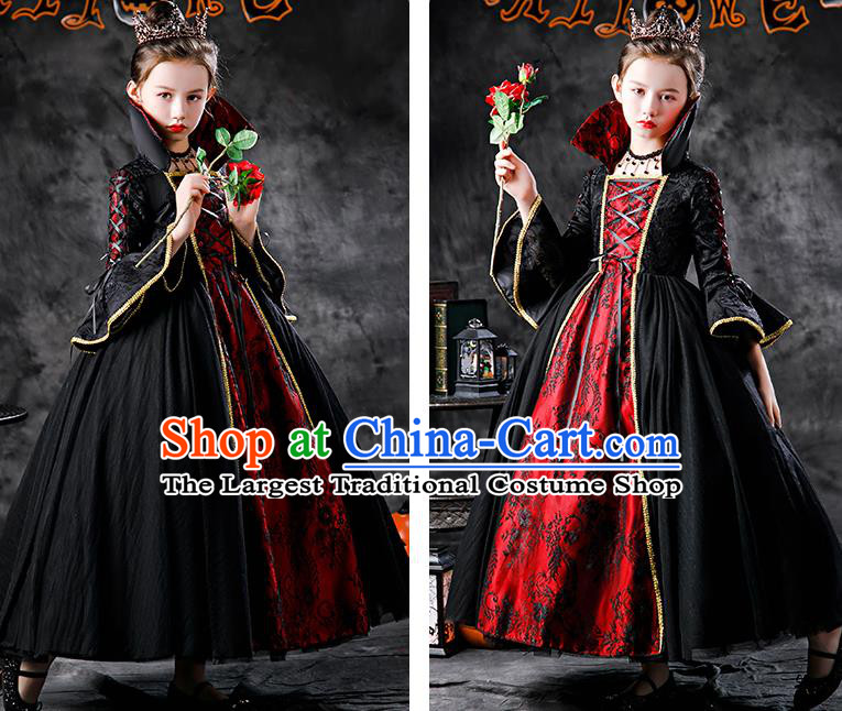 Kid Performance Black Dress Halloween Queen Clothing Girl Stage Show Costume Cosplay Witch Fashion