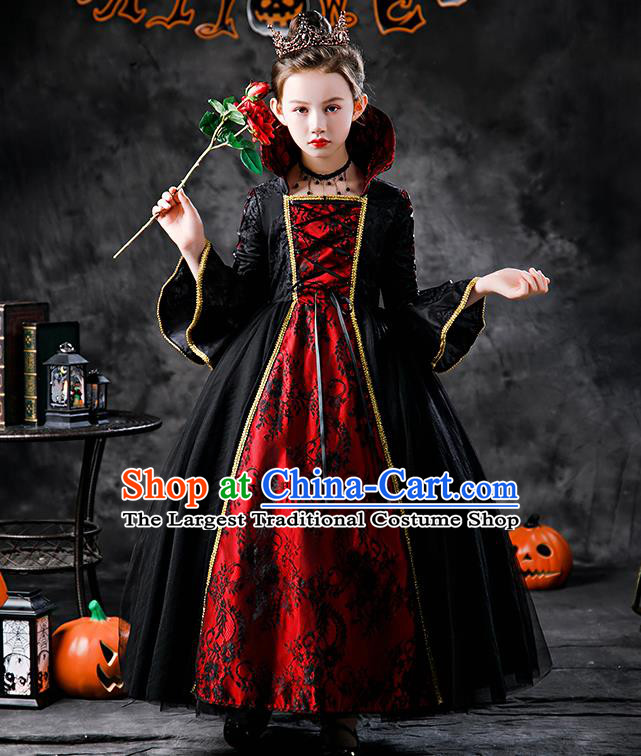 Kid Performance Black Dress Halloween Queen Clothing Girl Stage Show Costume Cosplay Witch Fashion