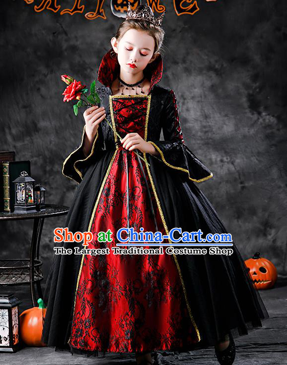 Kid Performance Black Dress Halloween Queen Clothing Girl Stage Show Costume Cosplay Witch Fashion