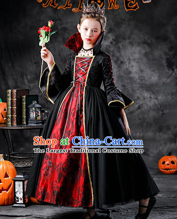 Kid Performance Black Dress Halloween Queen Clothing Girl Stage Show Costume Cosplay Witch Fashion