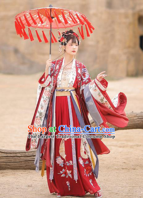 Chinese Song Dynasty Court Princess Embroidered Costumes Traditional Wedding Red Hanfu Dresses Ancient Bride Clothing