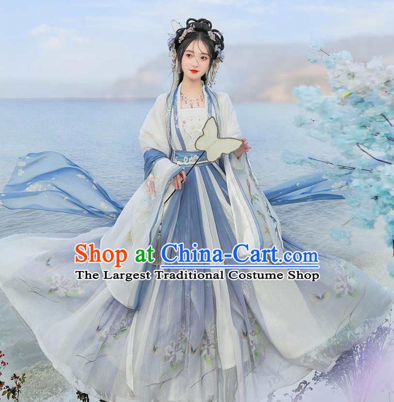 China Song Dynasty Royal Princess Clothing Traditional Ruqun Blue Hanfu Dress Ancient Fairy Costumes