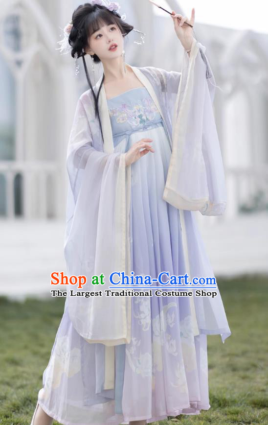 Ancient Chinese Palace Woman Costumes Tang Dynasty Princess Clothing Traditional Blue Hanfu Dress