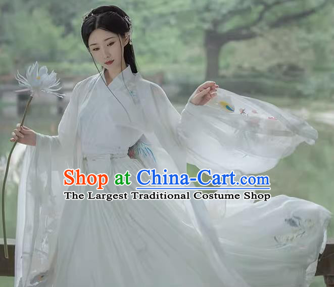 Traditional White Hanfu Dress Ancient Chinese Swordswoman Costumes Ming Dynasty Princess Clothing