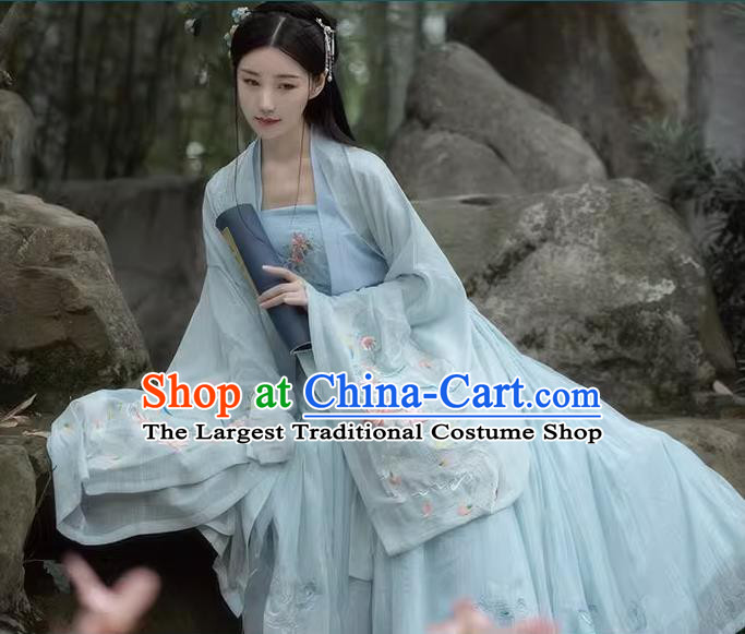 Ming Dynasty Princess Clothing Traditional Blue Hanfu Dress Ancient Chinese Goddess Embroidered Costumes