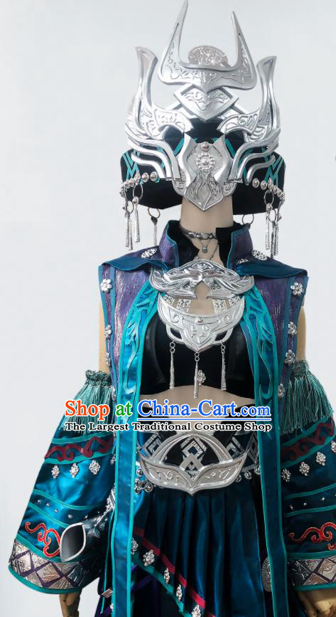 Top Jian Xia Qing Yuan Young Lady Clothing Ancient Ethnic Princess Costume Cosplay Sorceress Dress and Headdress