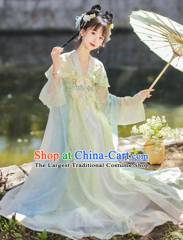 China Hanfu Green Dresses Ancient Young Lady Clothing Traditional Costumes