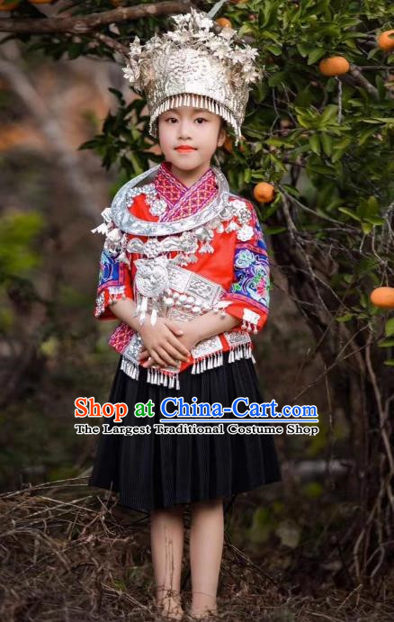 Miao Costume Girls  Headdress Collar Hani Children Costumes For Travel And Photography For Children National Costumes