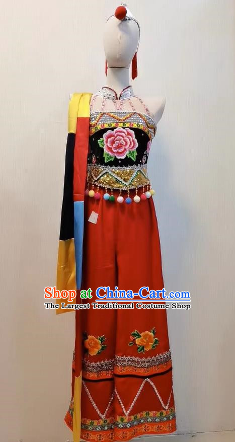 Taoli Cup Swinging Flower Waist Dress Buckwheat Blooming Yi Nationality Dance Costume Minority Art Examination Performance Costume