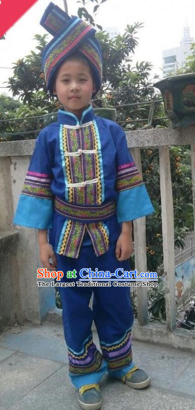 Zhuang Ethnic Minority Children Clothing Dance Stage Performance Clothing Blue Trousers Men Clothing