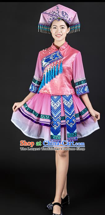 Pink Suit Ethnic Minority Clothing Zhuang Costume Double Skirt