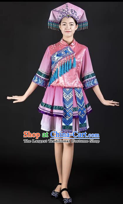 Pink Suit Ethnic Minority Clothing Zhuang Costume Double Skirt