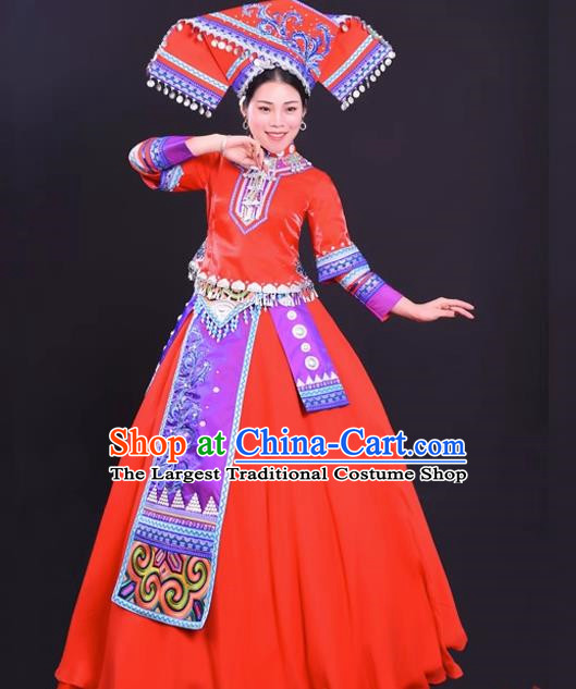 Zhuang Red Costume Hostess Costume Solo Performance Costume Big Swing Skirt Female Suit