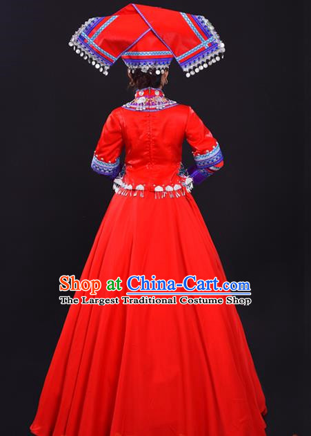 Zhuang Red Costume Hostess Costume Solo Performance Costume Big Swing Skirt Female Suit