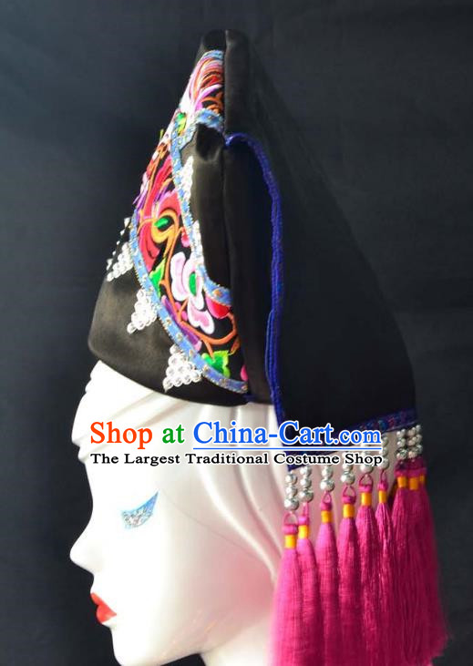 Guangxi Women Adult Minority Performance Hat Zhuang Nationality Folk Song Advanced Embroidery Handmade Headwear