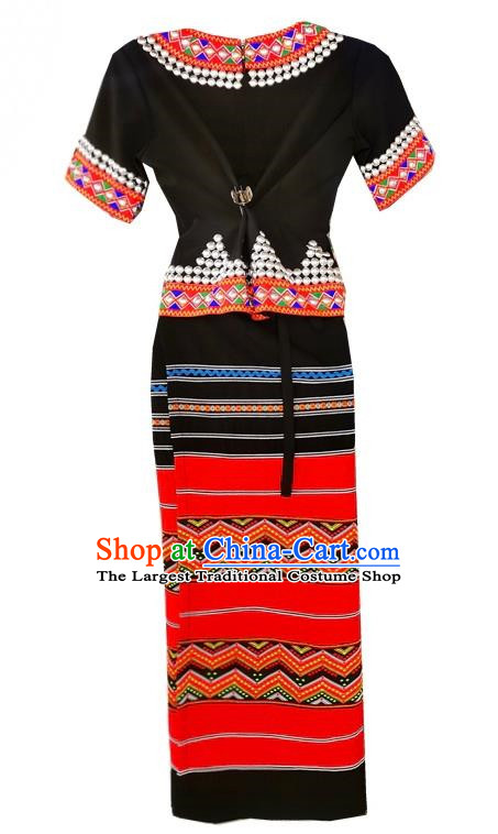 China Ethnic Wa Minority Costume 2 Piece National Festival Activity Costume National Dance Performance Costume