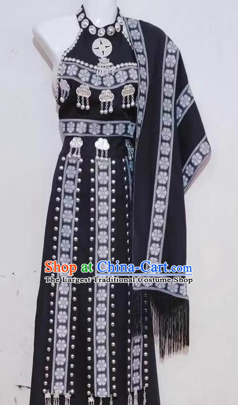 China Ethnic Yunnan Hani Minority Costumes National Festival Costumes Dance Performance Costumes