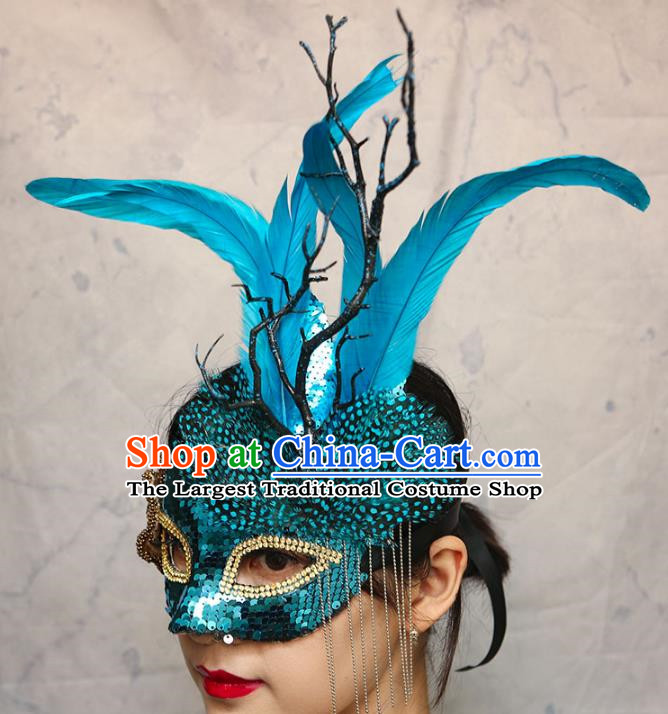 European And American Exaggerated Venice Green Flower Mask Feather Masked Singer Halloween Carnival Masquerade Party