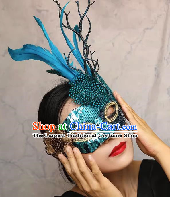 European And American Exaggerated Venice Green Flower Mask Feather Masked Singer Halloween Carnival Masquerade Party