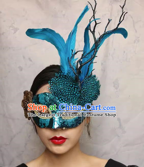 European And American Exaggerated Venice Green Flower Mask Feather Masked Singer Halloween Carnival Masquerade Party