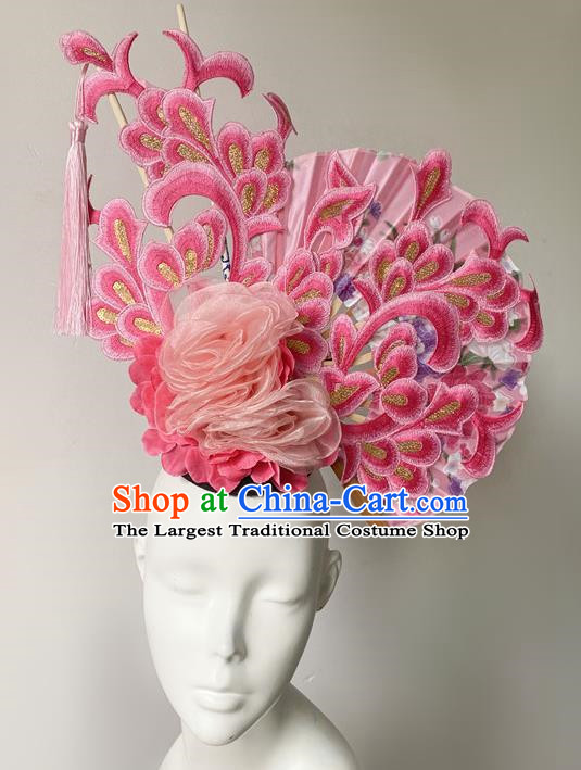 Chinese Style Blue And White Fan Shaped Porcelain Ancient Style Catwalk Model Competition Photography Exaggerated Headdress Hair Accessories