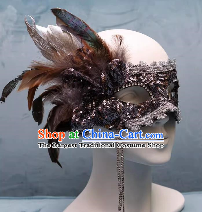 Venetian Gray Flower Mask Feather Masked Singer Halloween Carnival Party Mask