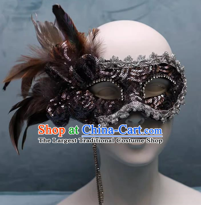 Venetian Gray Flower Mask Feather Masked Singer Halloween Carnival Party Mask