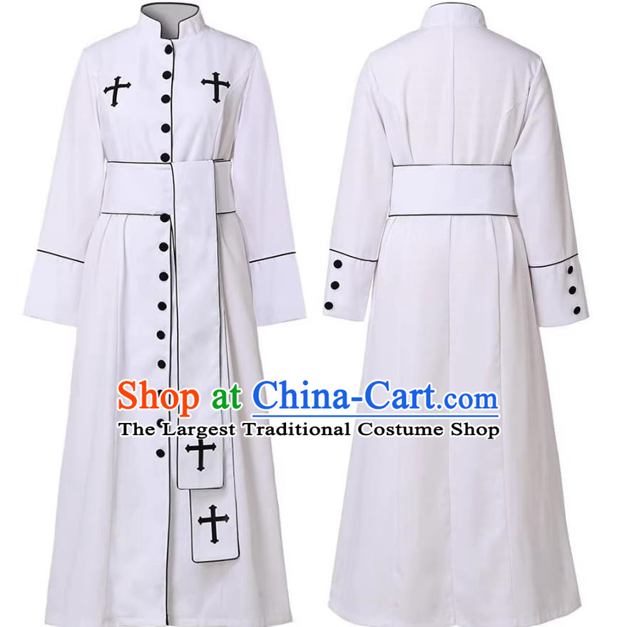 Clergy Performance Costume Stand Collar Long Sleeve Solid Color Cosplay Roman Cathedral Breasted Robe Halloween